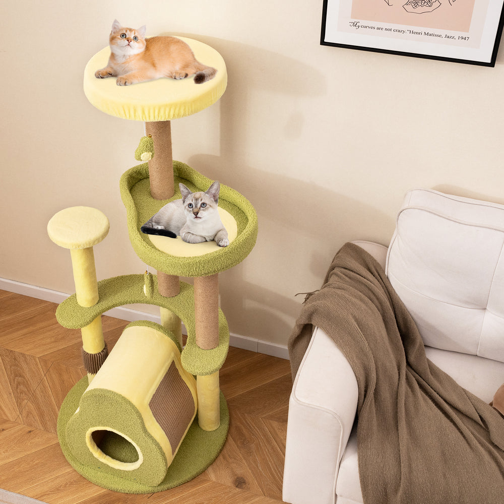Freestanding Multi-level Avocado Cat Tower with Private Condo-Green