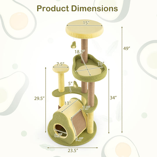 Freestanding Multi-level Avocado Cat Tower with Private Condo-Green