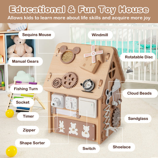 Multi-purpose Busy House with Sensory Games and Interior Storage Space