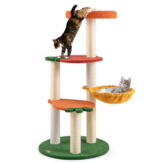 Multi-level Cat Tree Pet Activity Center with Fruit-shaped Platforms-Red and Orange