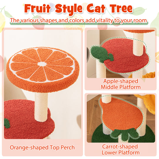 Multi-level Cat Tree Pet Activity Center with Fruit-shaped Platforms-Red and Orange