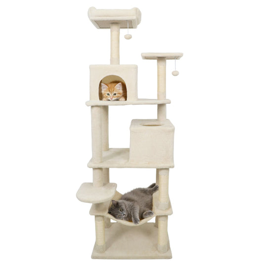 Multi-level Cat Tree Modern Cat Tower with Upholstered Perch and 2 Cat Condo