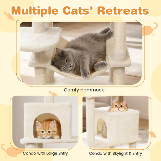 Multi-level Cat Tree Modern Cat Tower with Upholstered Perch and 2 Cat Condo