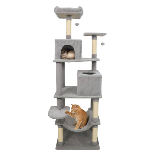 Multi-level Cat Tree Modern Cat Tower with Upholstered Perch and 2 Cat Condo