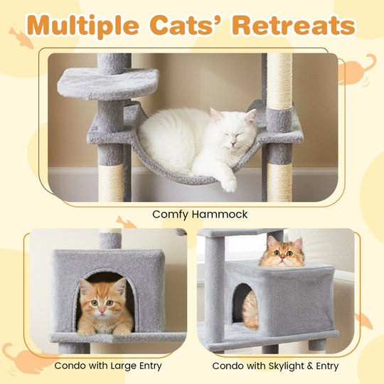 Multi-level Cat Tree Modern Cat Tower with Upholstered Perch and 2 Cat Condo