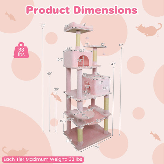 Multi-level Cat Tree Modern Cat Tower with Upholstered Perch and 2 Cat Condo