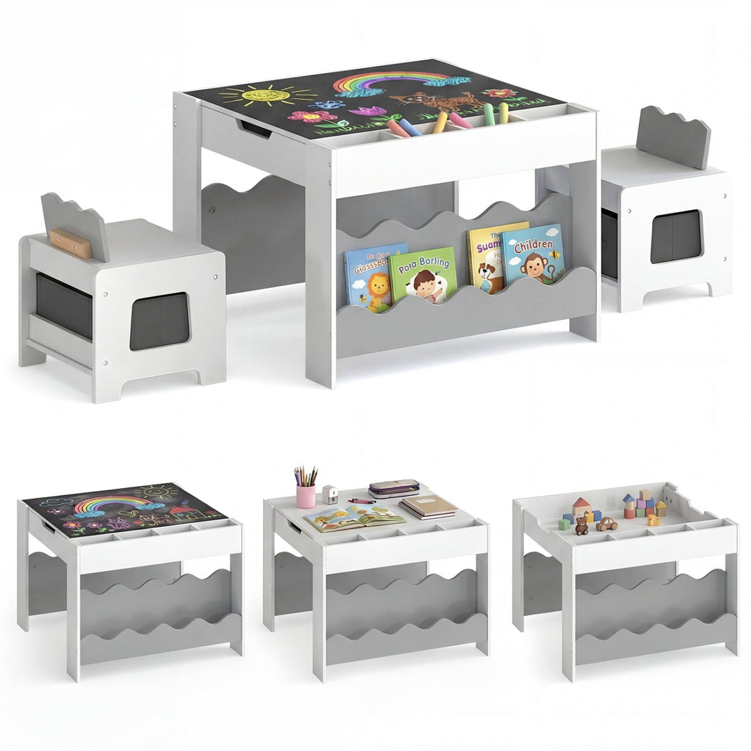Multi-purpose Activity Kids Table and Chairs Set with Double-sided Tabletop