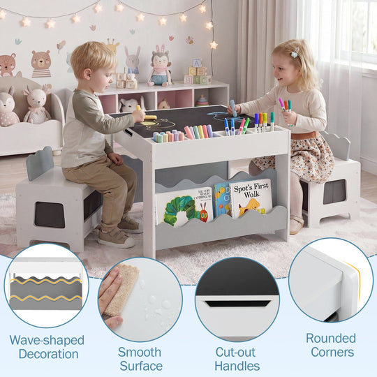 Multi-purpose Activity Kids Table and Chairs Set with Double-sided Tabletop