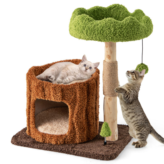 Multifunctional Cat Tree Cat Tower with Scratching Posts and Top Perch-Brown