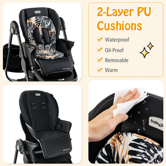 Multifunctional Folding Baby High Chair with Rolling Wheels and Adjustable Height