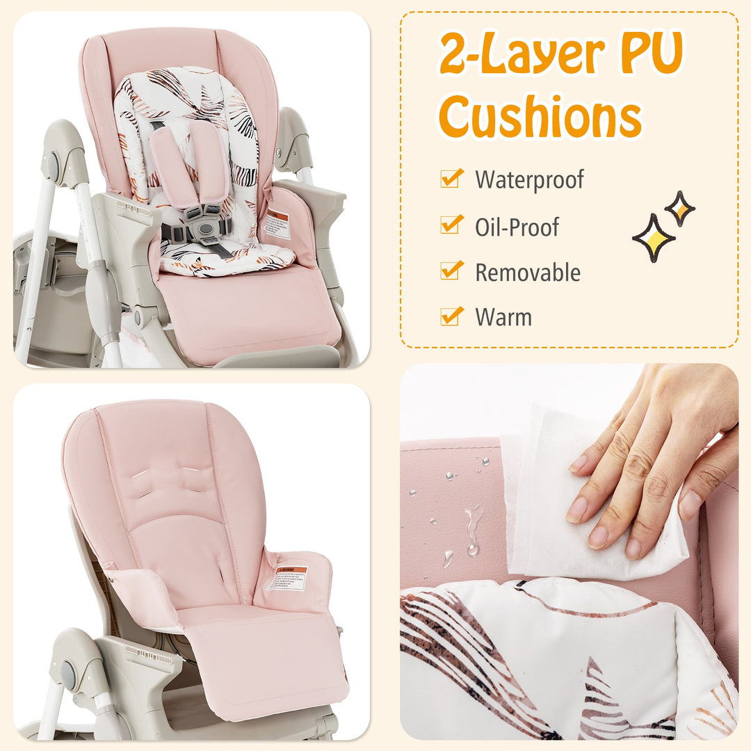 Multifunctional Folding Baby High Chair with Rolling Wheels and Adjustable Height