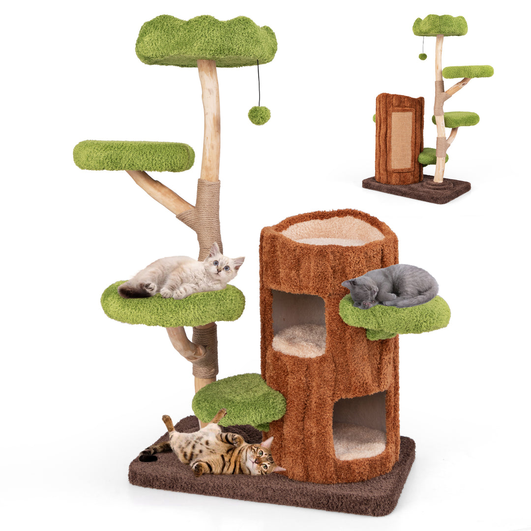 Multi-level Cat Tree with Double Decker Cat House and Sisal Panel-Brown