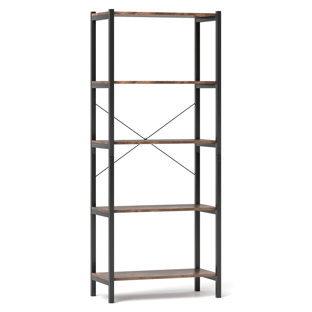 5-Tier Industrial Bookshelf Display Storage Rack with Metal Frame