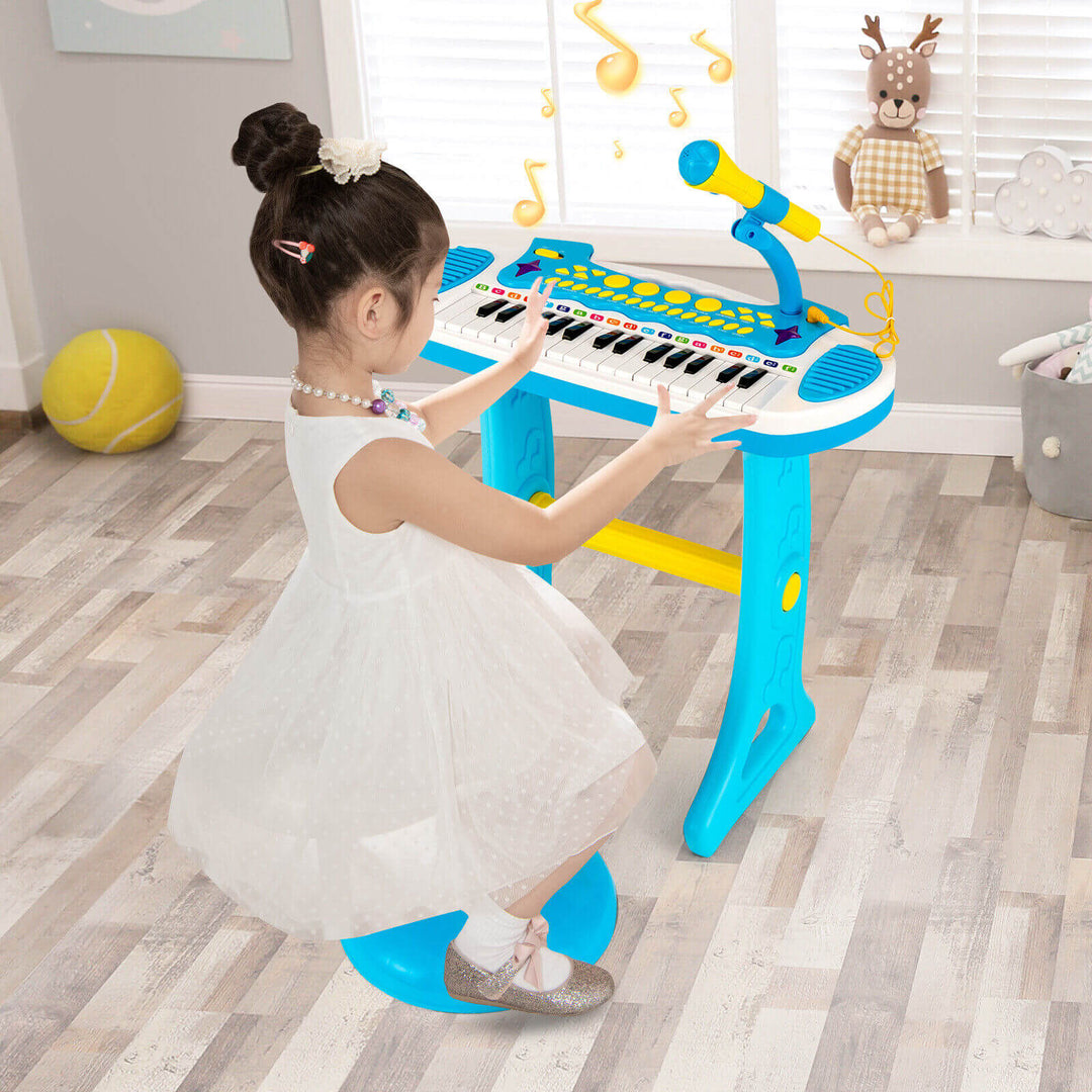 31-Key Kids Piano Keyboard Toy with Microphone and Multiple Sounds for Age 3+-Blue