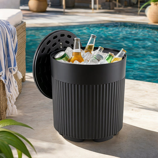 Outdoor Cooler Side Table with Fluted Design - 6.2 Gallon