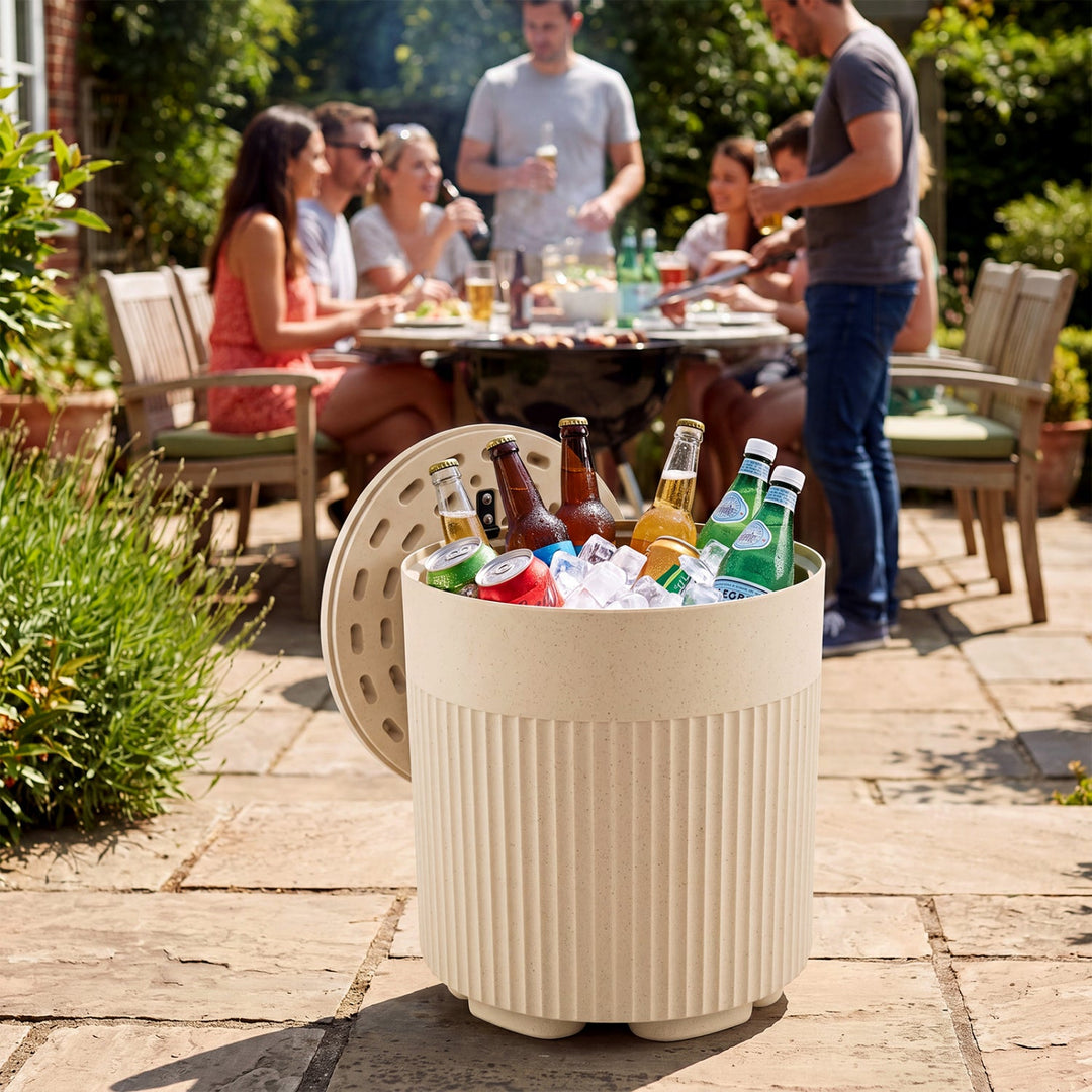 Outdoor Cooler Side Table with Fluted Design - 6.2 Gallon