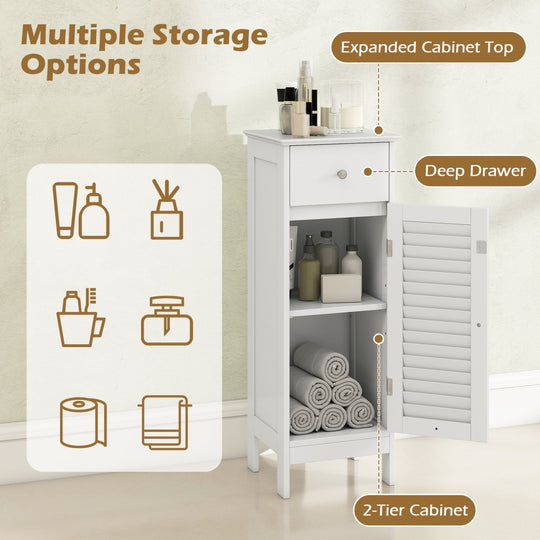 Narrow Bathroom Storage Cabinet with Adjustable Shelf & Drawer