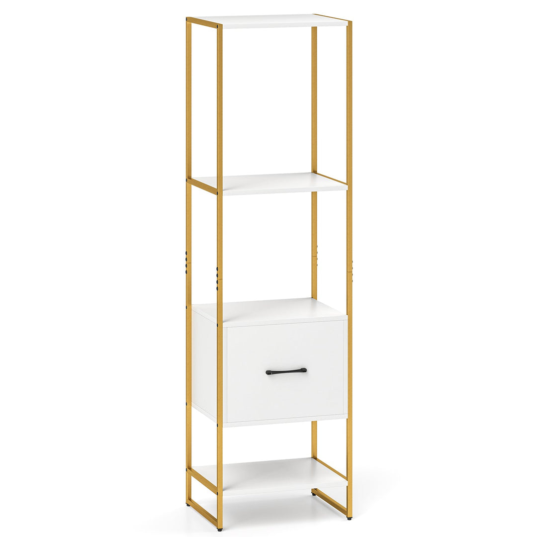 5-Tier Narrow Bookcase with 4 Open Shelves and Storage Drawer