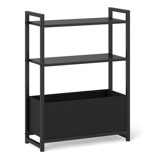 Narrow End Table with Storage Shelves and Metal Frame