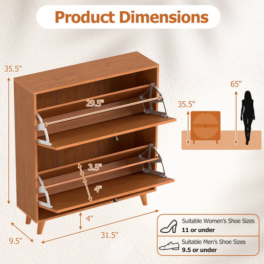 Narrow Shoe Cabinet with Adjustable and Removable Shelves for Entryway Foyer