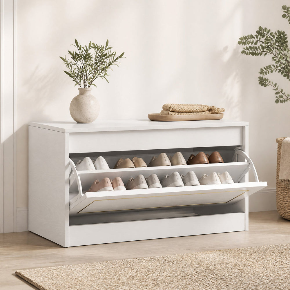 Narrow Shoe Cabinet with Flip Drawer and Adjustable Shelf