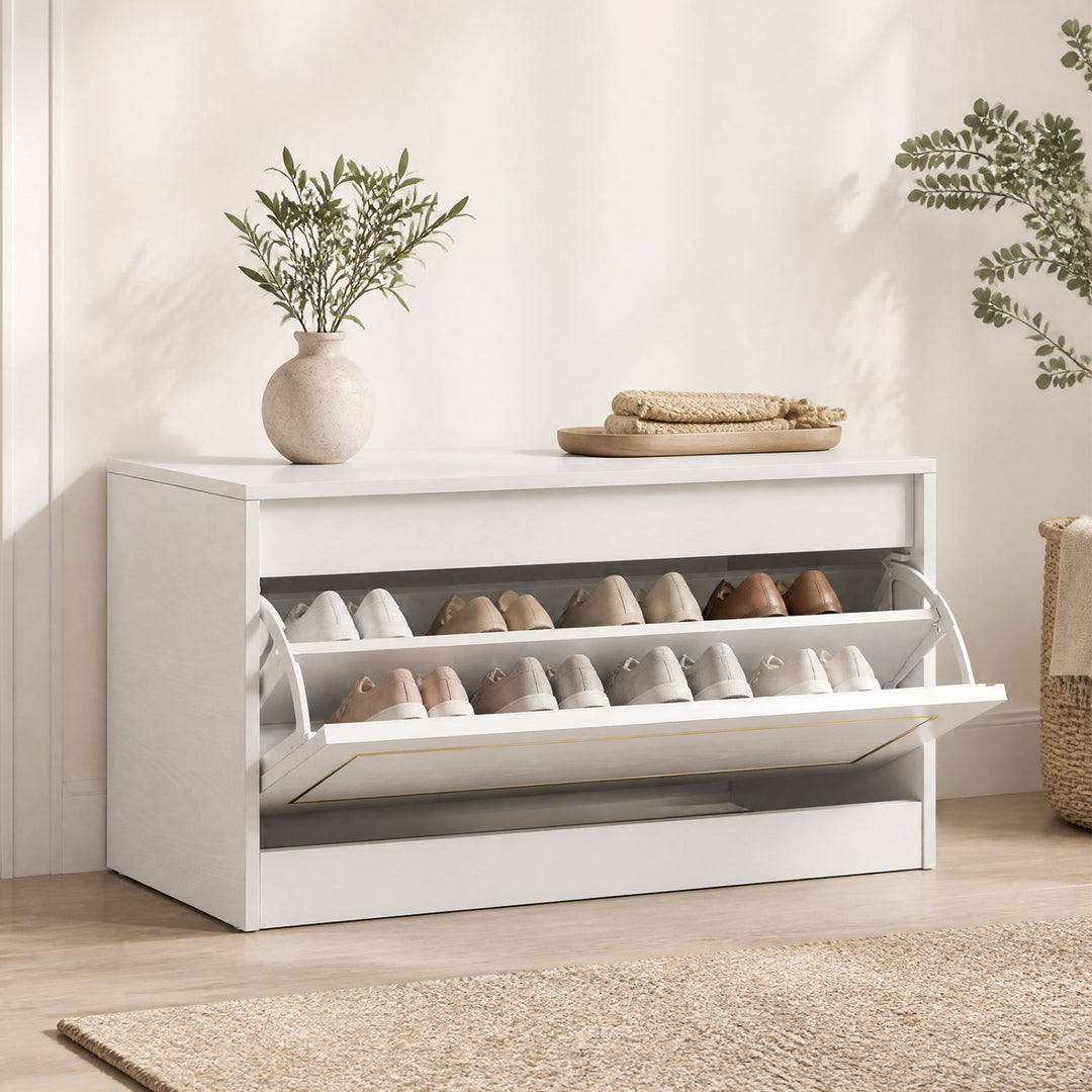 Narrow Shoe Cabinet with Flip Drawer and Adjustable Shelf