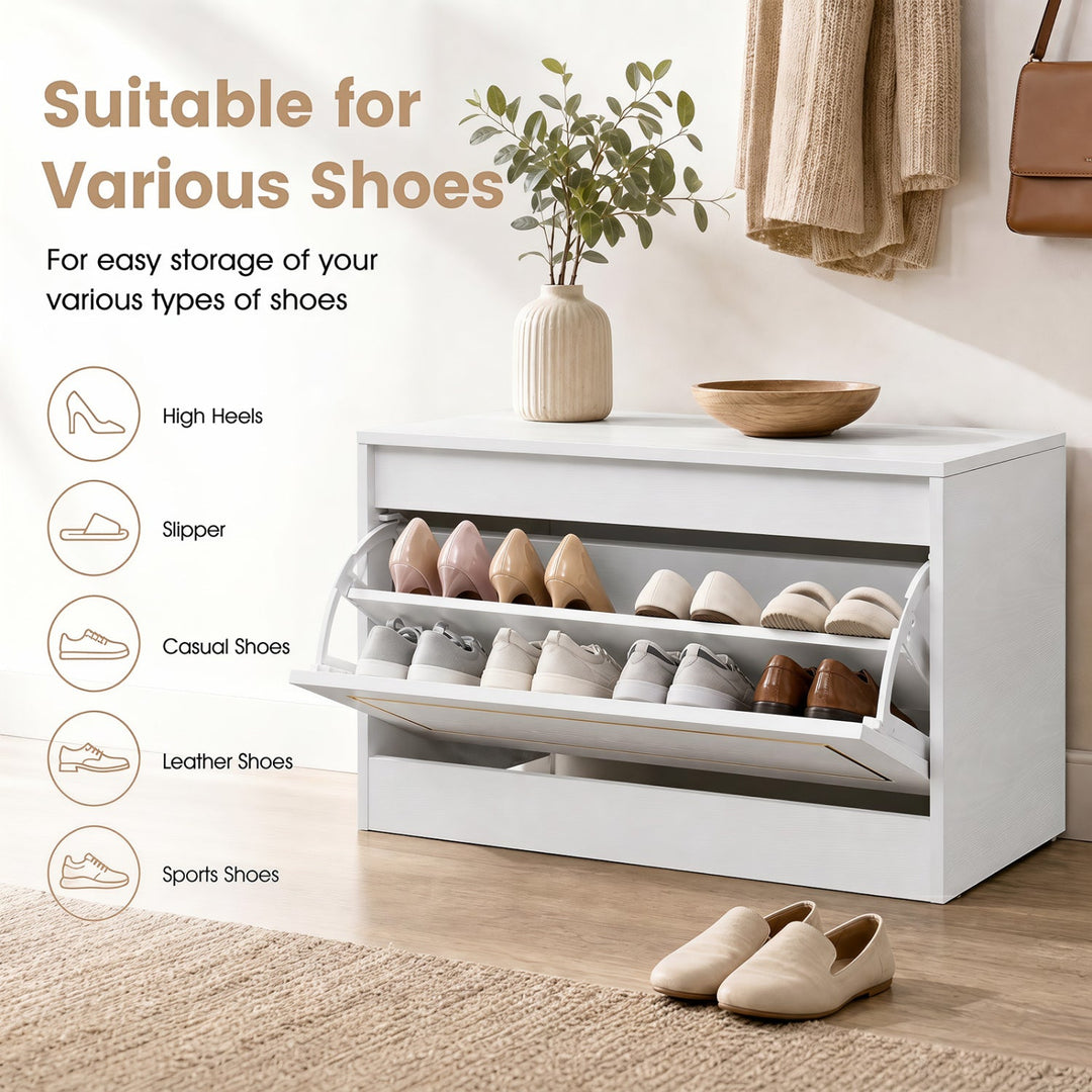 Narrow Shoe Cabinet with Flip Drawer and Adjustable Shelf