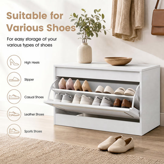 Narrow Shoe Cabinet with Flip Drawer and Adjustable Shelf