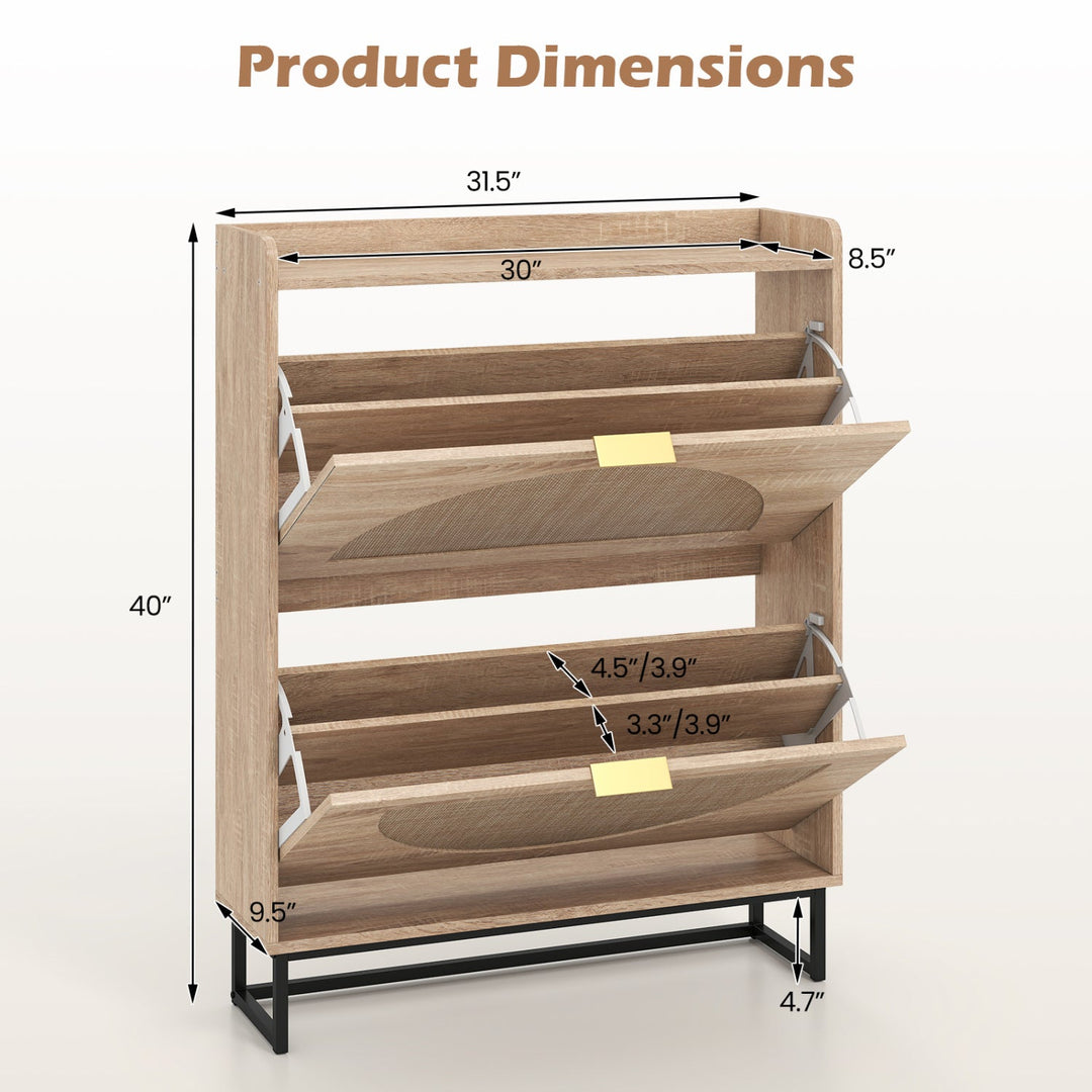 Narrow Shoe Storage Cabinet with Flip Drawers & Shelves