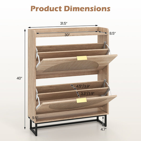 Narrow Shoe Storage Cabinet with Flip Drawers & Shelves