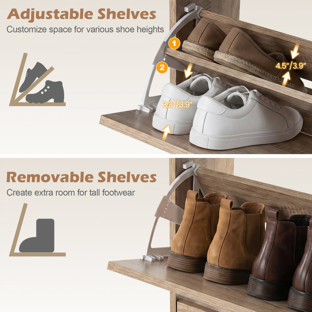 Narrow Shoe Storage Cabinet with Flip Drawers & Shelves