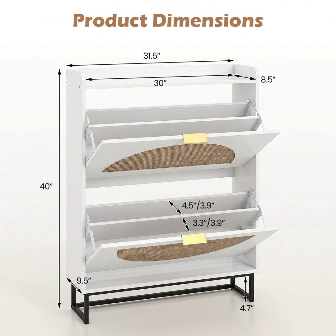 Narrow Shoe Storage Cabinet with Flip Drawers & Shelves