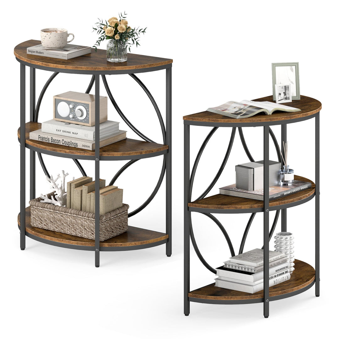 Narrow Side Table with Study Metal Frame and Storage Shelves
