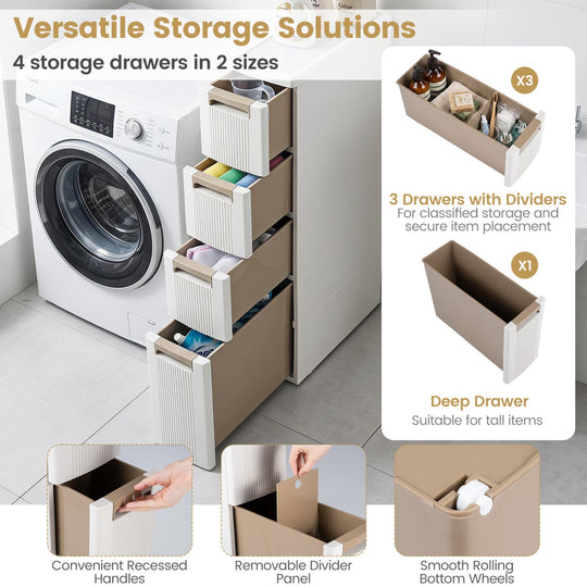 Narrow Storage Cabinet with Drawers and Removable Dividers