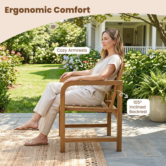 Teak Wood Patio Armchair with Slanted Back