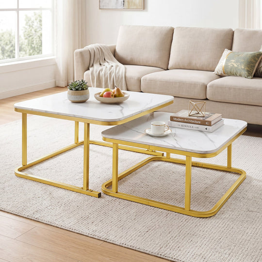 Nesting Coffee Table Set of 2 with Faux Marble Top