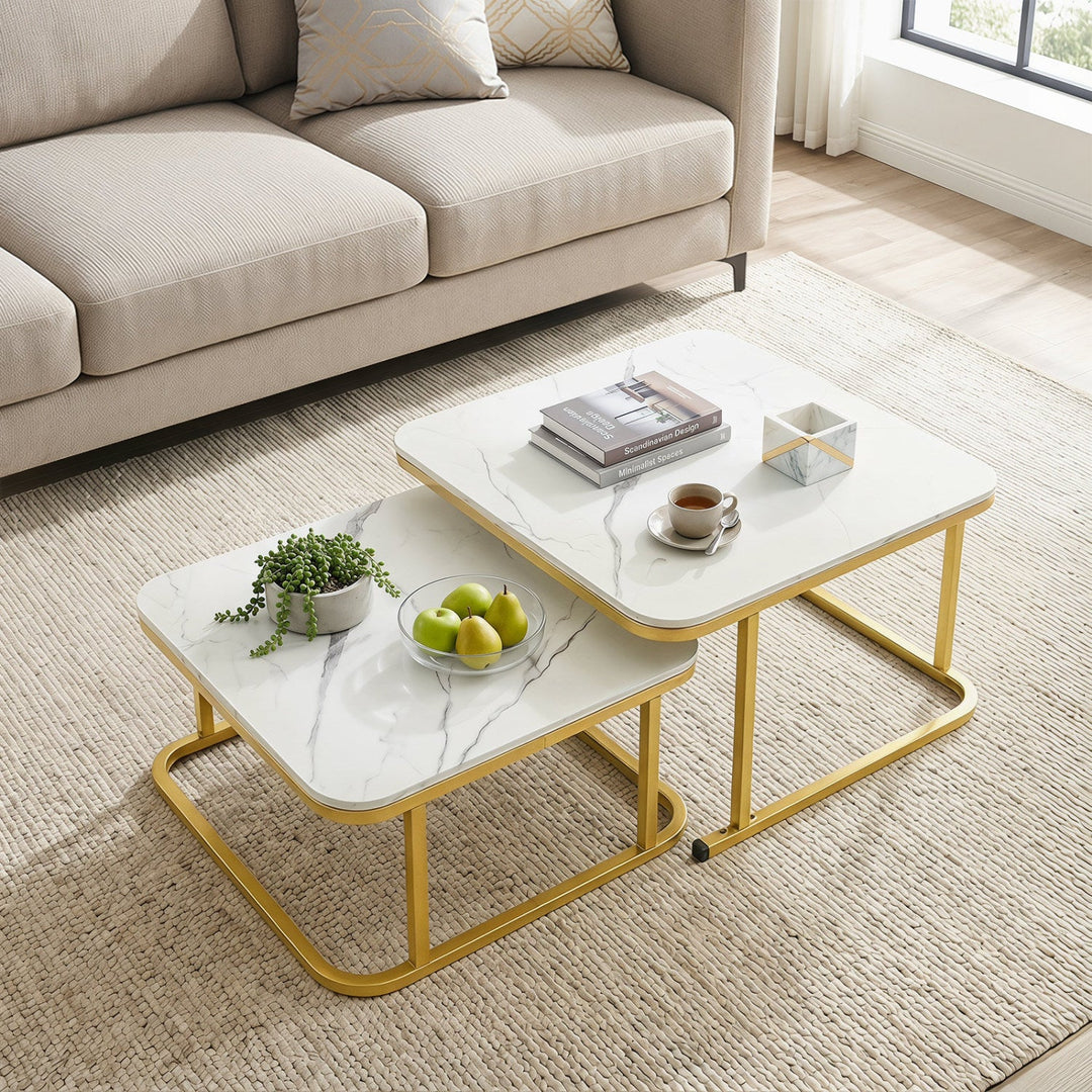 Nesting Coffee Table Set of 2 with Faux Marble Top