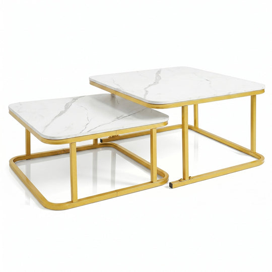 Nesting Coffee Table Set of 2 with Faux Marble Top