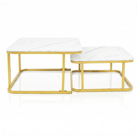 Nesting Coffee Table Set of 2 with Faux Marble Top