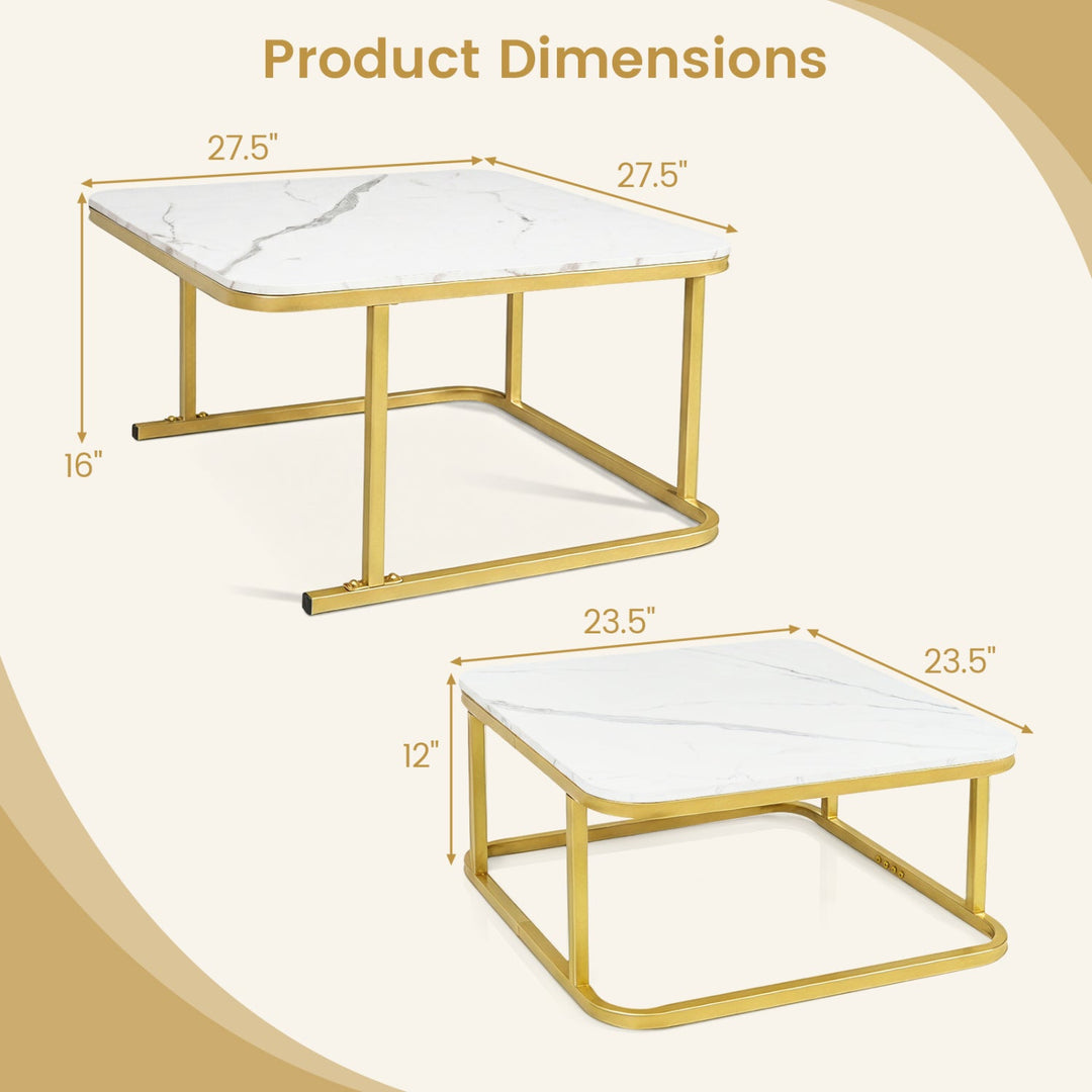 Nesting Coffee Table Set of 2 with Faux Marble Top