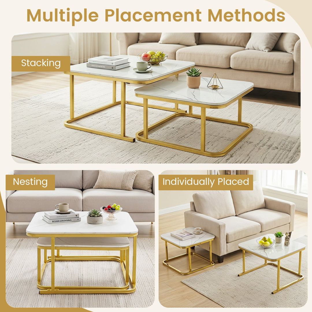Nesting Coffee Table Set of 2 with Faux Marble Top