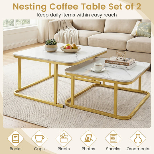 Nesting Coffee Table Set of 2 with Faux Marble Top