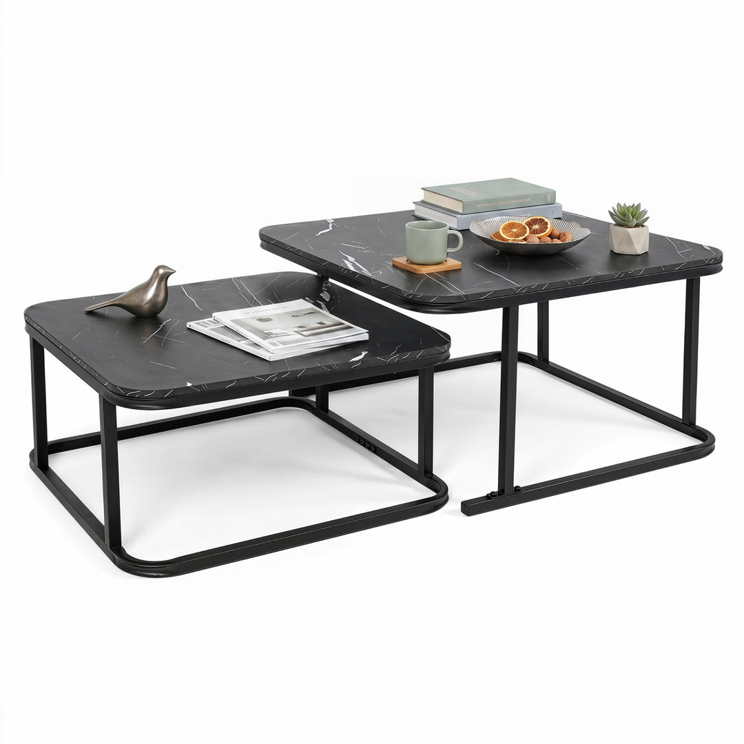 Nesting Coffee Table Set of 2 with Faux Marble Top