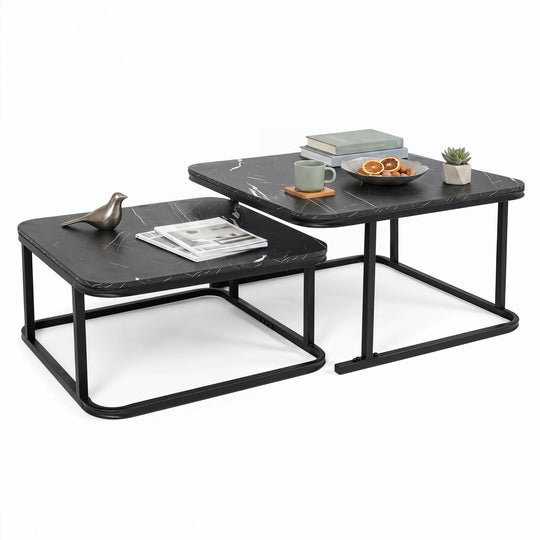 Nesting Coffee Table Set of 2 with Faux Marble Top