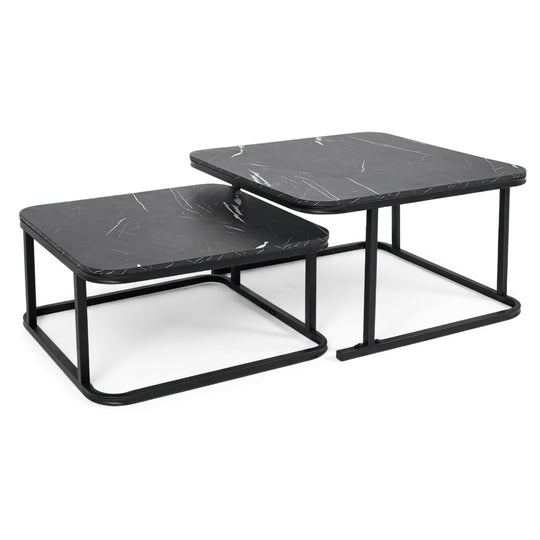 Nesting Coffee Table Set of 2 with Faux Marble Top