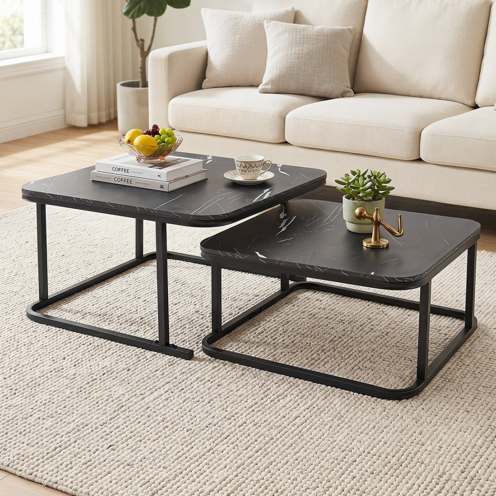 Nesting Coffee Table Set of 2 with Faux Marble Top