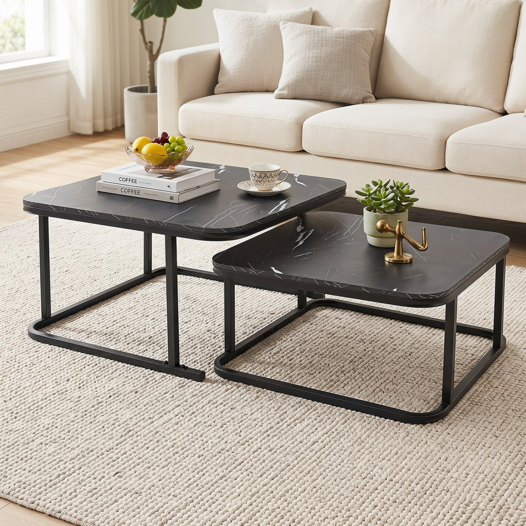 Nesting Coffee Table Set of 2 with Faux Marble Top