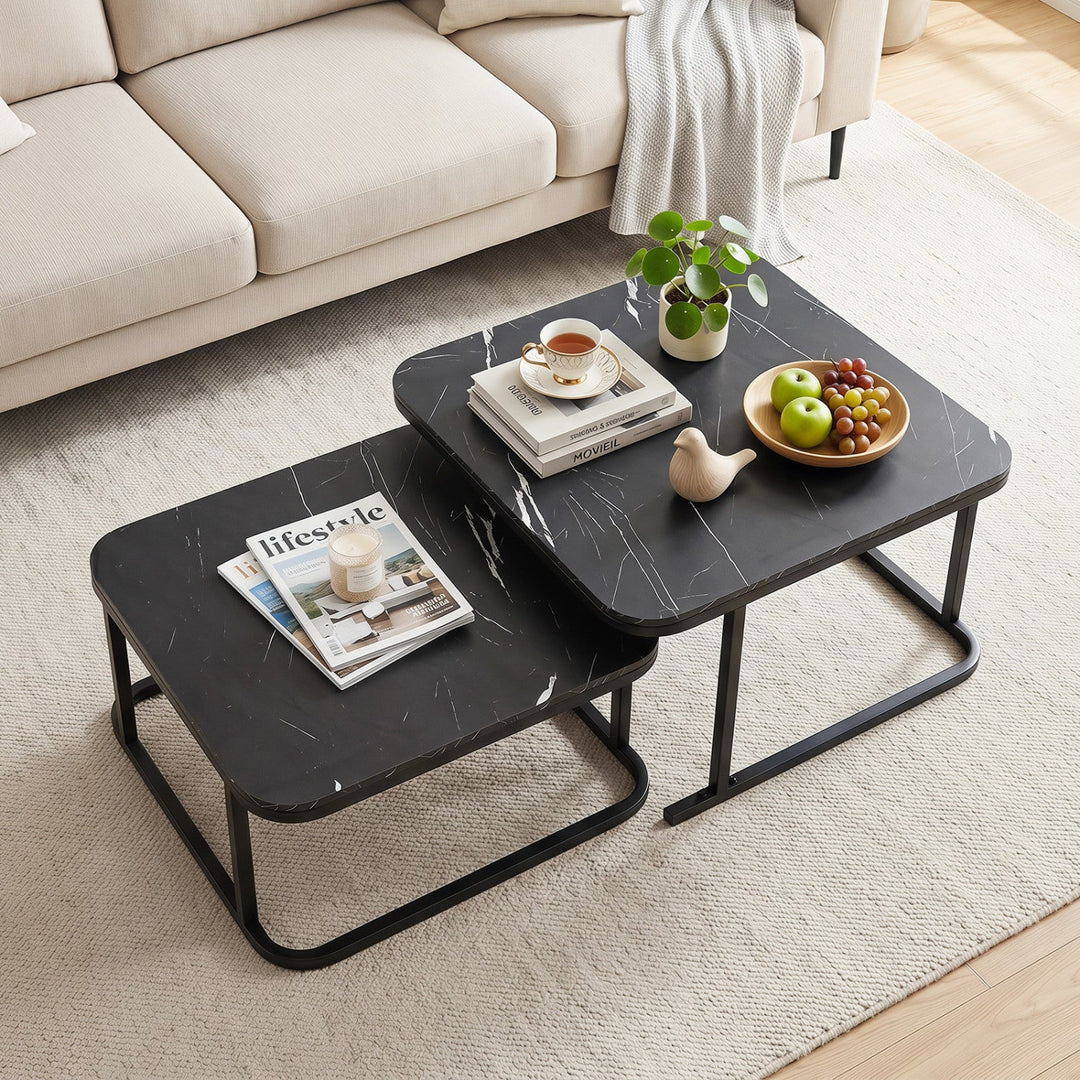 Nesting Coffee Table Set of 2 with Faux Marble Top