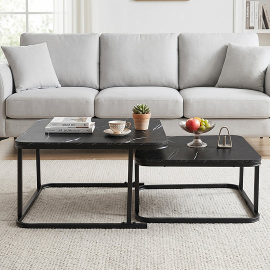 Nesting Coffee Table Set of 2 with Faux Marble Top