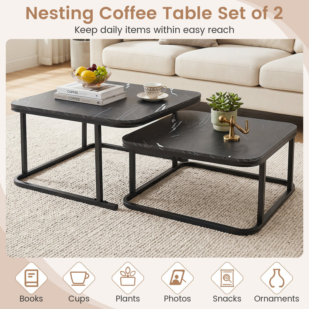 Nesting Coffee Table Set of 2 with Faux Marble Top